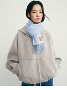 TEASEL Hooded Camel Wool Blend Jacket in Beige - On Female Model