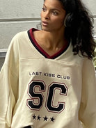 SweetChilling Embroidered V Neck Rugby Sweatshirt in Yellow - On Female Model