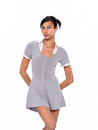 SweetChilling Contrast Collar Knit Mini Dress in Gray - On Female Model