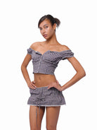 SweetChilling Drawstring Ruffled Mini Skirt in Brown - On Female Model
