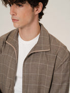 Retro 21 Silk Wool Plaid Double Zip Jacket in Brown - On Male Model