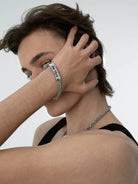 BLACKHEAD Call Me Steel Cuban Chain Bracelet in Silver - On Male Model