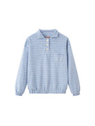 SweetChilling Striped Long Sleeve Polo Top in Light Blue