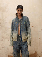 PERSONSOUL Gradient Multi Zipper Cargo Jeans in Denim - On Female Model