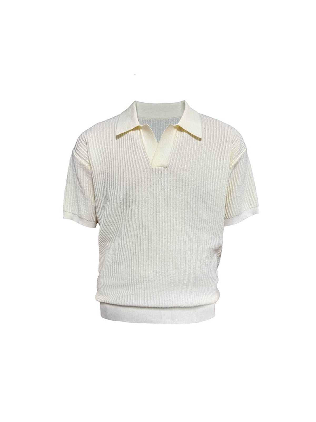 JCAESAR STUDIO Ribbed Ice Silk Knit Polo in Cream
