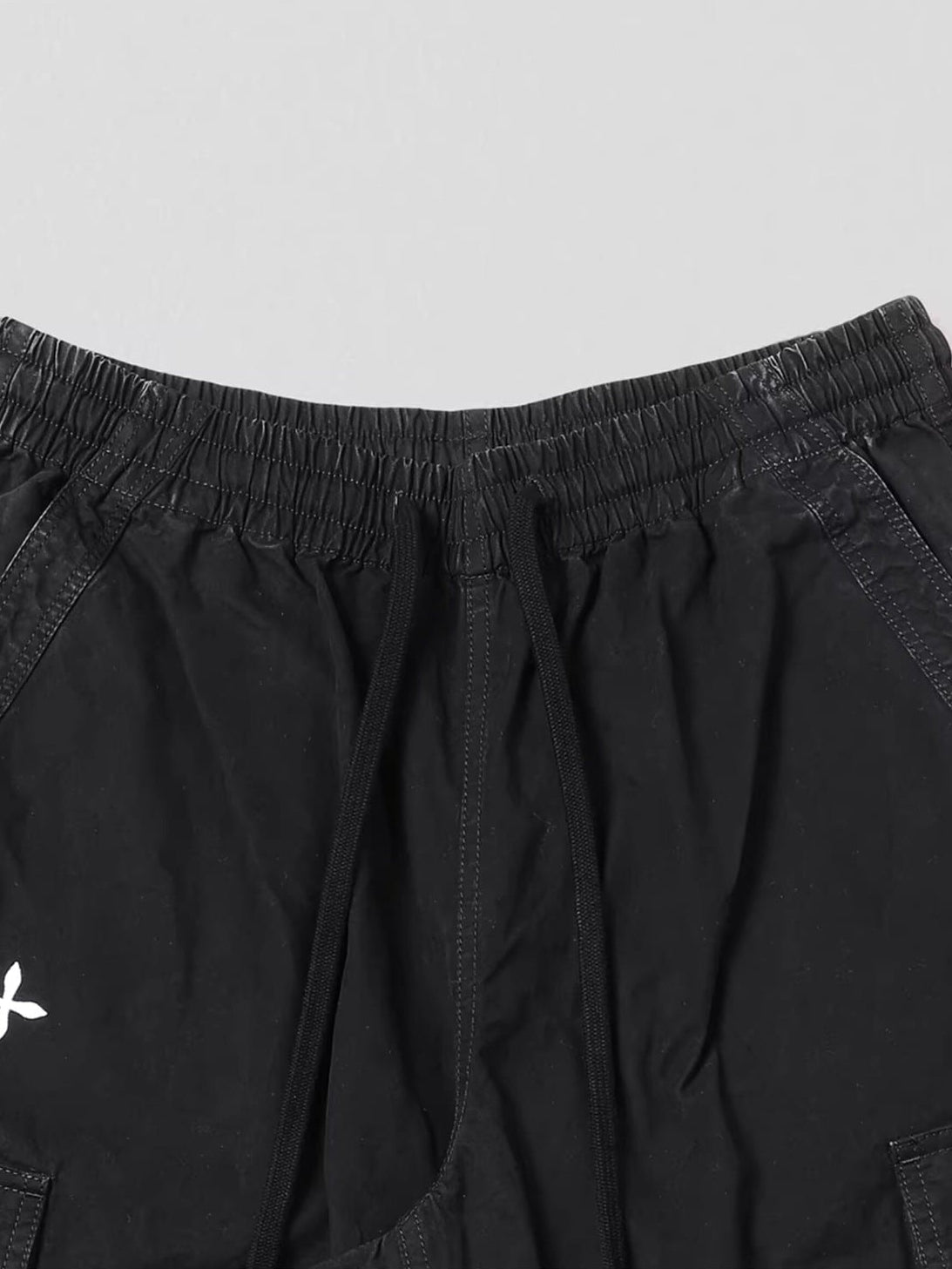 SMFK Garment Dyed Drawstring Cargo Pants in Black - Detail