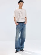 SIMPLE PROJECT Letter Horse Silhouette T Shirt in White - On Male Model