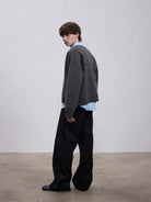 Aftertaste Jacquard Organic Cotton Blend Cardigan in Gray - On Male Model