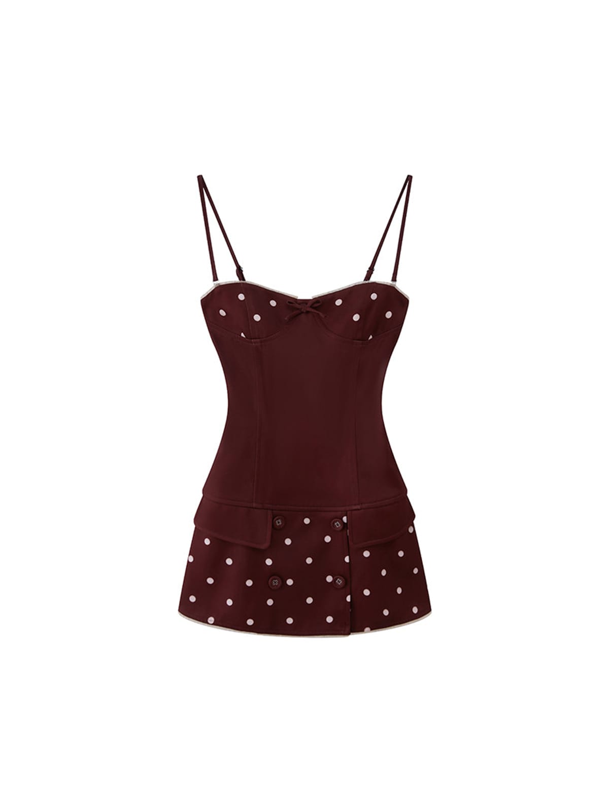 SweetChilling Polka Dot Bustier Mini Dress in Brown