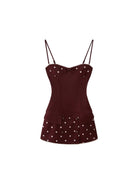 SweetChilling Polka Dot Bustier Mini Dress in Brown