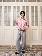 Retro 21 Pink Beige Double Zip Cotton Shirt in Off-White - On Male Model