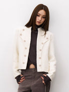 THELIGHT OFFICIAL Double Breasted Wool Blend Jacket in White - On Female Model