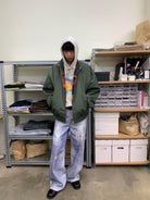 NeverSeez Star Patchwork Raw Edge Hoodie in Off-White - On Male Model