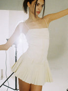 SweetChilling Pleated Paneled Slip Mini Dress in Yellow - On Female Model