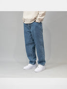 Soda Baggy Tapered Washed Jeans in Denim - On Male Model
