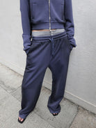 RARELY ALIKE Gradient Wide Leg Sweatpants in Navy Blue - On Model