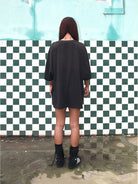 D5ove Distressed Sad Bear Graphic Cotton T Shirt in Black - On Model