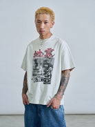 SWFI Distressed Graphic Single Stitch Tee in White - On Male Model