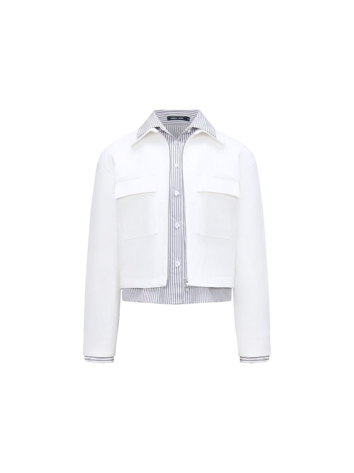 RARELY ALIKE Striped Mock Layer Cropped Jacket in White