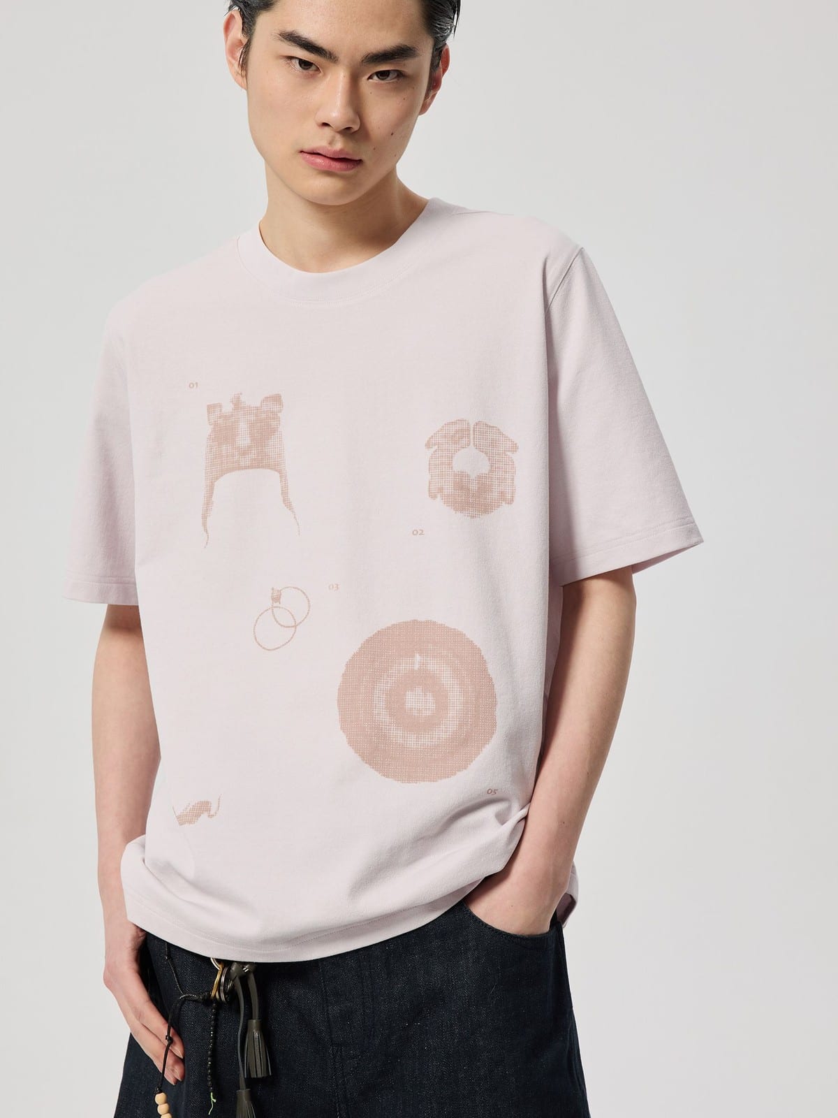 SIMPLE PROJECT Cotton Blend Graphic Print T Shirt in Lavender - On Male Model