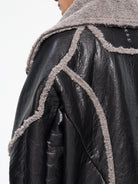 D5ove Faux Shearling High Collar Jacket in Black - On Model