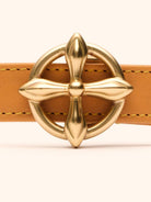 SMFK Cross Totem Hand Burnished Leather Belt in Mustard - Detail