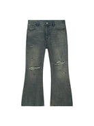 SIMPLE PROJECT Distressed Vintage Wash Flare Jeans in Blue