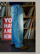 USAGE Washed Denim Double Knee Trousers in Denim - On Model
