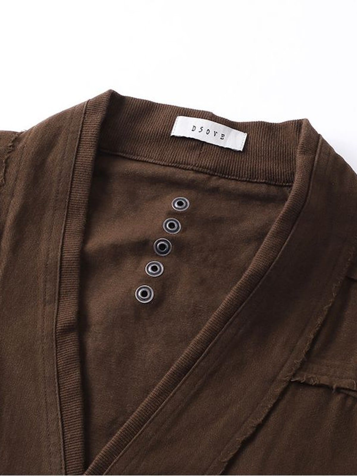 D5ove Raw Hem Boxy Short Sleeve Shirt in Dark Brown - Detail