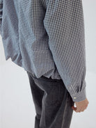 SIMPLE PROJECT Half Placket Plaid Popover Shirt in Navy Blue - On Model