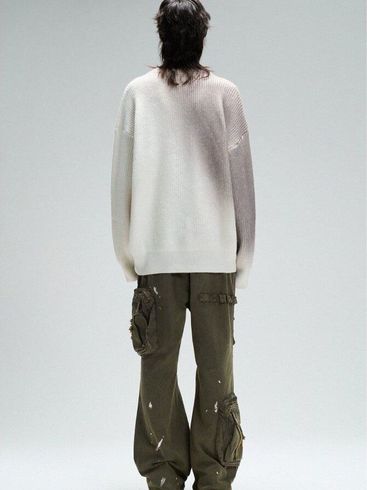 LOSTCTRL Distressed Multi Pocket Cargo Pants in Green - On Model