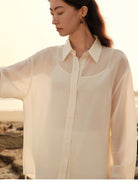 TEASEL Silk Blend Shirt Shorts Set in Cream - On Female Model