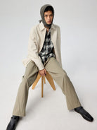 SIMPLE PROJECT Lyocell Blend Curved Leg Trousers in Mint - On Male Model