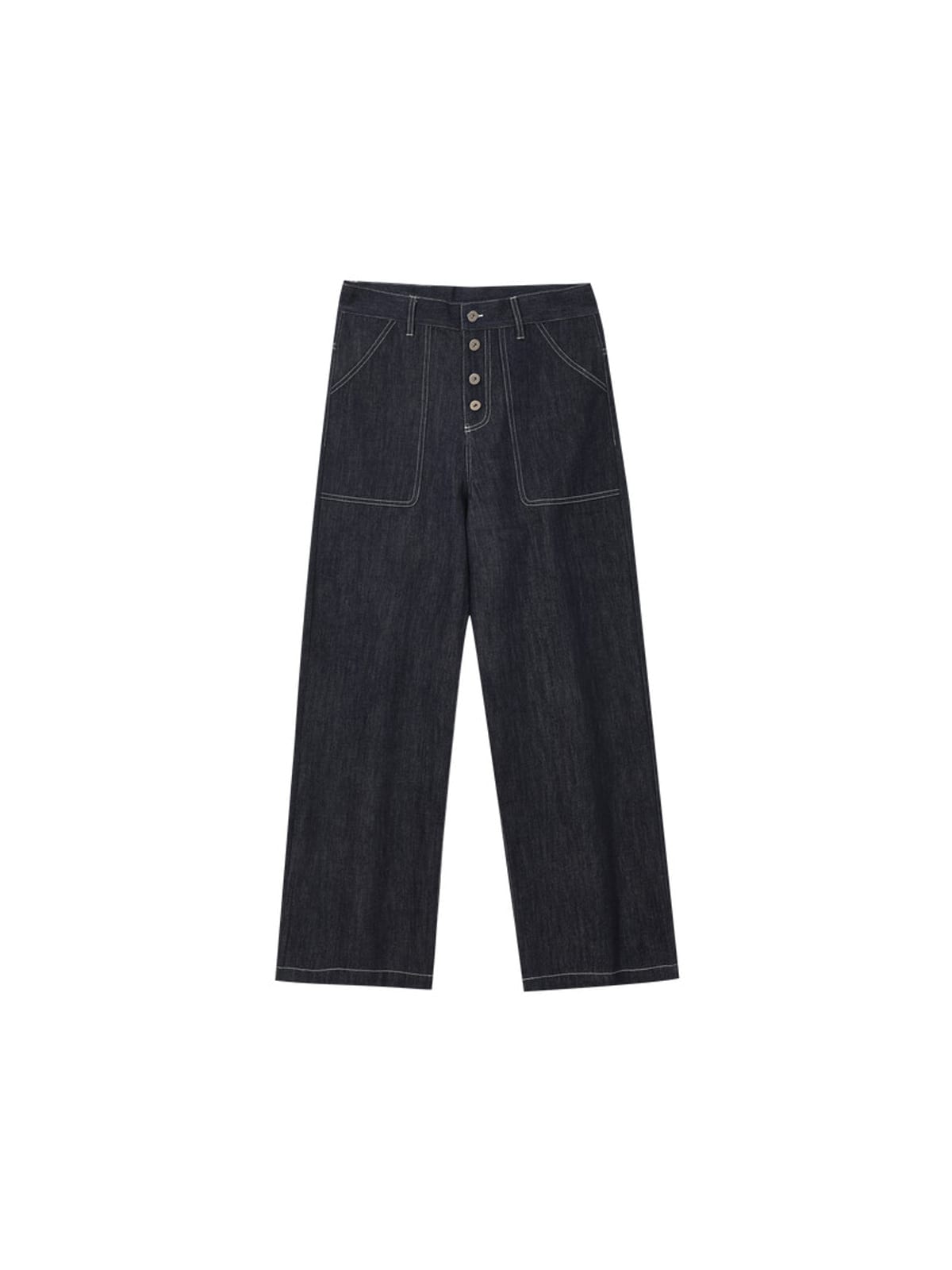 MEDM Contrast Stitch Raw Denim Jeans in Blue