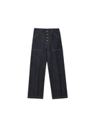 MEDM Contrast Stitch Raw Denim Jeans in Blue