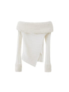 SweetChilling Faux Fur Trim Off The Shoulder Sweater in White