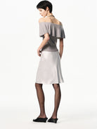 RARELY ALIKE Draped Off Shoulder Modal Top in Gray - On Female Model