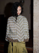 BADTASTE Reversible Plaid Cotton Jacket in Brown - On Female Model