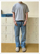 VLABMADE Ice Blue Raw Hem Straight Jeans in Blue - On Male Model