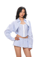SweetChilling Striped Strapless Corset Top in Blue - On Female Model