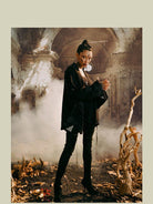 D5ove Graphic Print Kimono Jacket in Black - On Female Model