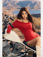 BeerBro Cowl Neck Knit Leopard Halter Set in Red - On Female Model