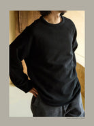 USAGE Slub Cotton Raglan Sweatshirt in Black - On Male Model