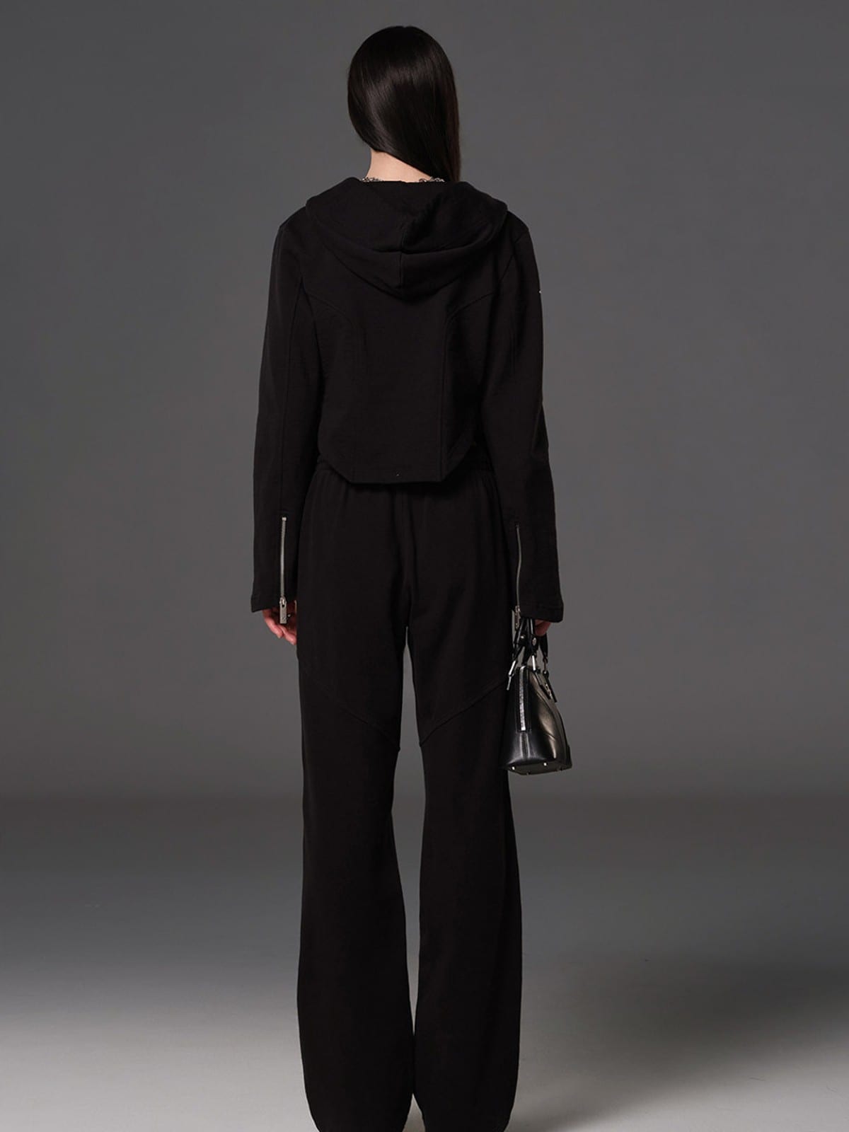SMFK Cotton Wool Straight Leg Sweatpants in Black - On Model