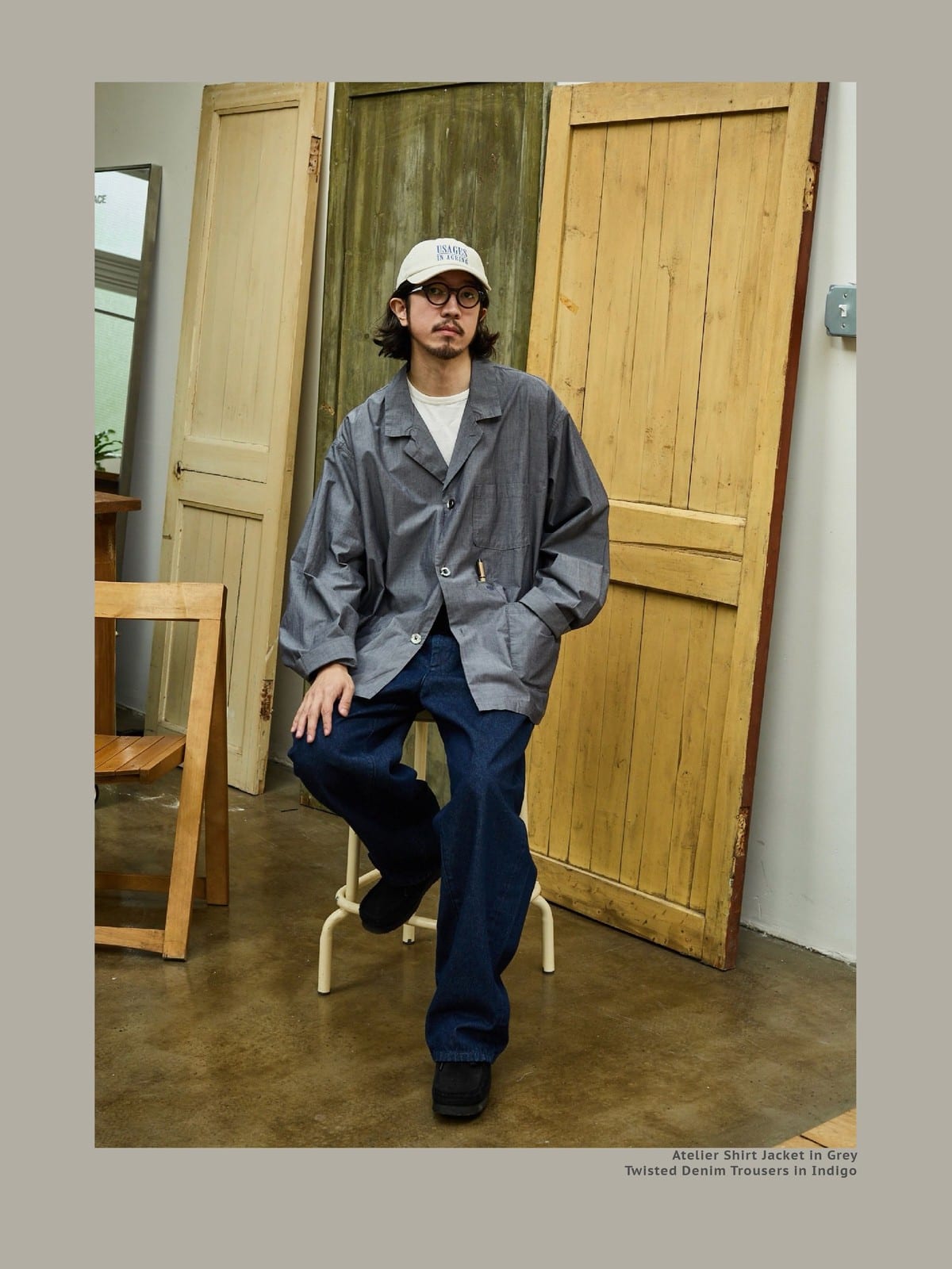 USAGE Cotton Workwear Shirt Jacket in Gray - On Male Model