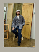 USAGE Cotton Workwear Shirt Jacket in Gray - On Male Model