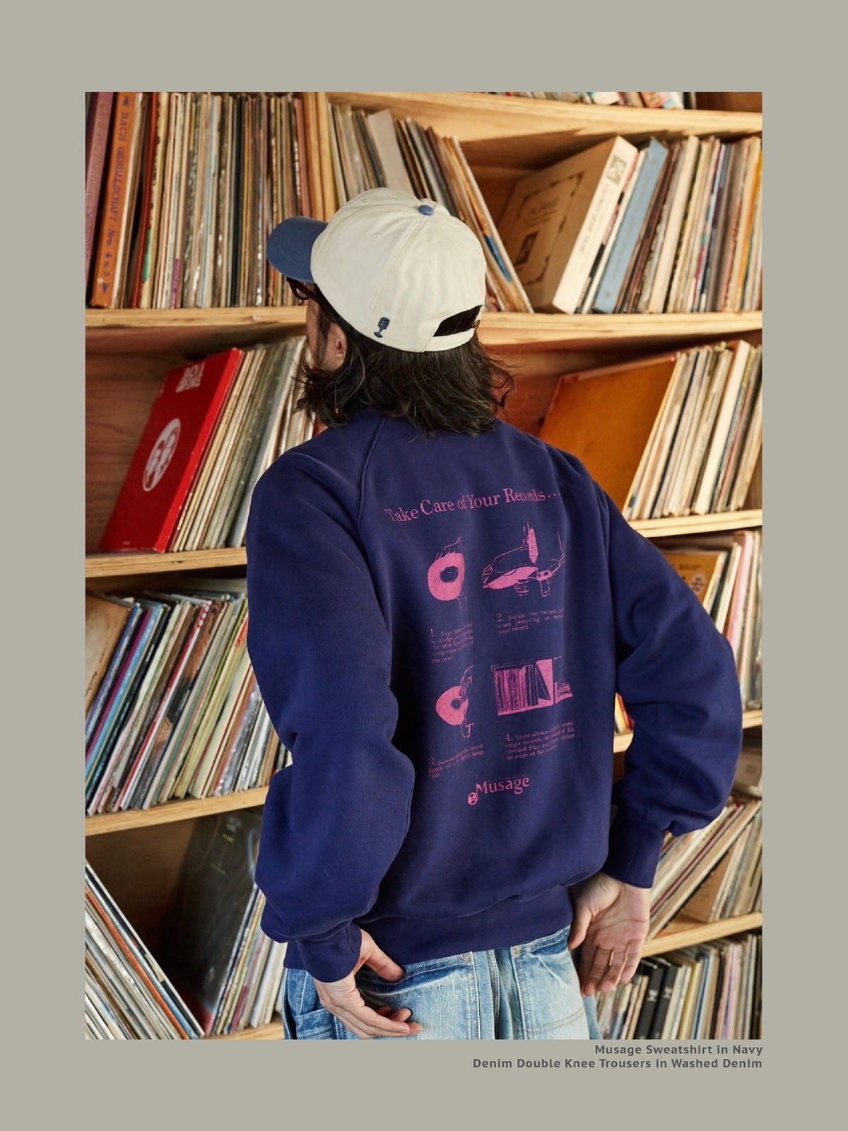 USAGE Heavyweight Raglan Graphic Sweatshirt in Navy Blue - On Model