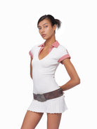SweetChilling Mock Two Piece Cotton Dress with Belt in Black - On Female Model