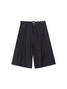 SIMPLE PROJECT Ramie Blend Selvedge Denim Cropped Shorts in Blue
