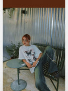 BeerBro Vintage Wash Straight Leg Jeans in Blue - On Female Model